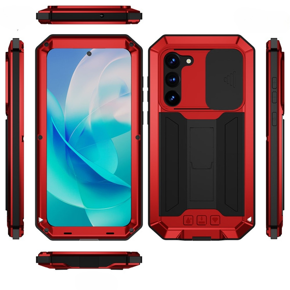 Θωρακισμένη θήκη για Samsung Galaxy S23, R-JUST CamShield Slide, κόκκινη / μαύρη