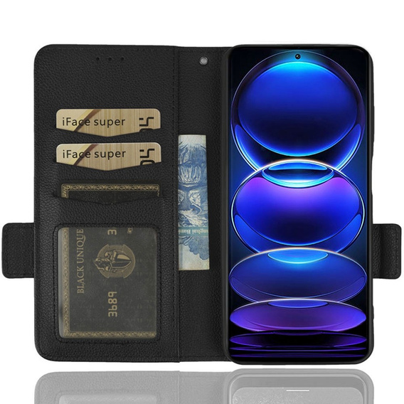 Θήκη με πτερύγιο για Xiaomi Redmi Note 12 5G / POCO X5 5G, Wallet Litchi Magnet, μαύρη