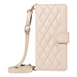 θήκη πτερύγιο για iPhone 16E, Rhombus Crossbody Leather, μπεζ