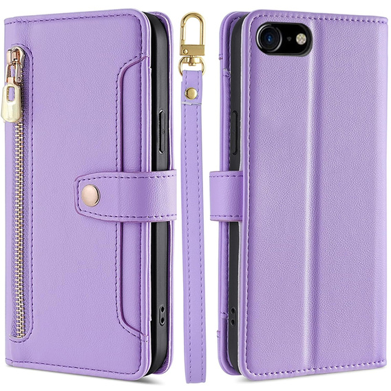 Θήκη με πτερύγιο για iPhone 16E, Wallet Zipper Pocket, μωβ