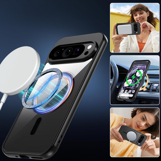 Θήκη για Google Pixel 9 Pro, για MagSafe, ERBORD Μatt Case, μαύρη + Γυαλί οθόνης