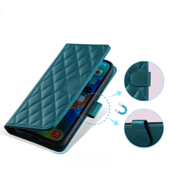 θήκη πτερύγιο για Xiaomi Redmi Note 13 Pro 4G / Xiaomi Redmi Note 14S / Xiaomi Poco M6 Pro 4G, Rhombus Crossbody Leather, σκούρα πράσινη