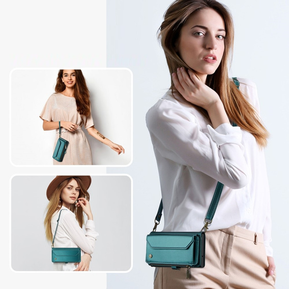 θήκη CASEME για Samsung Galaxy A55 5G, RFID Leather Wallet, με λουράκι ώμου, πράσινη