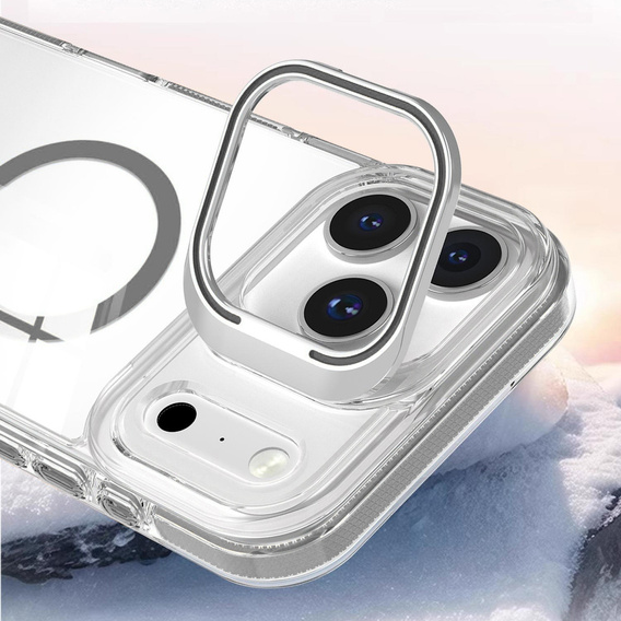 Θήκη για iPhone 17 Pro, για MagSafe, με βάση, διάφανη με γκρι ένθετα