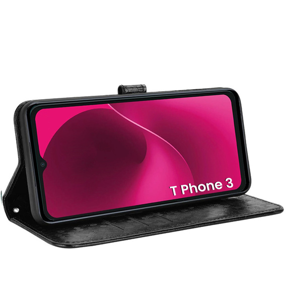 θήκη πτερύγιο για T Phone 3 5G, Wallet Rhombus, μαύρη