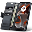 Θήκη για Motorola Edge 50 Pro, ERBORD Glossy Litchi, πορτοφόλι με πτερύγιο, μαύρη