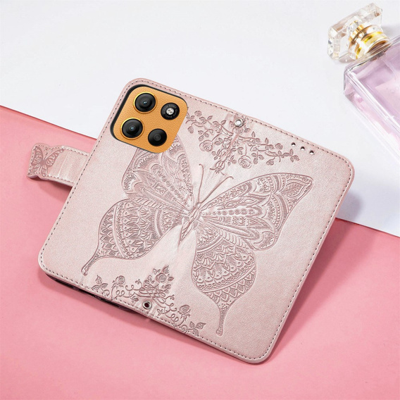Θήκη με πτερύγιο για Motorola Moto G15 / Motorola Moto G15 Power, Butterfly, ροζ rose gold