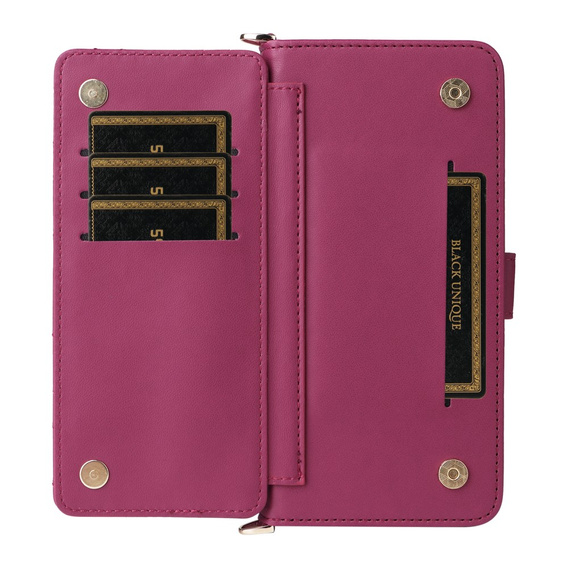 Θήκη με πτερύγιο για Realme 14 Pro+ 5G, Crossbody Leather Wallet, σκούρο ροζ