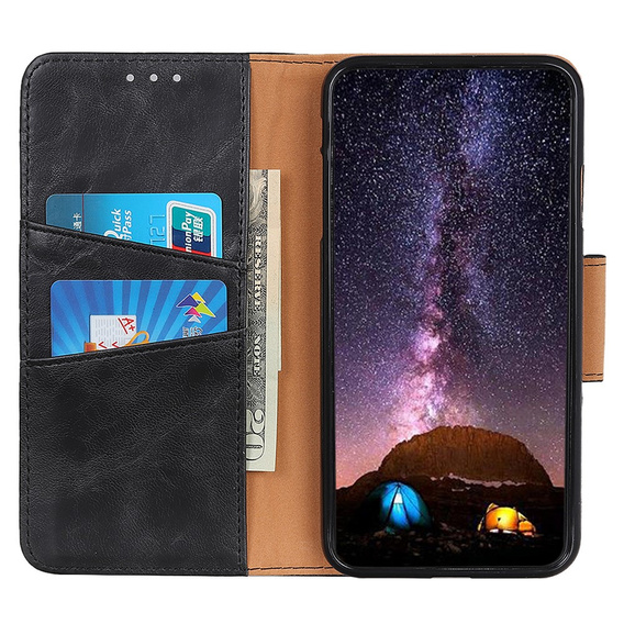 Θήκη με πτερύγιο για Samsung Galaxy S25 Edge, Crazy Horse Wallet, μαύρη