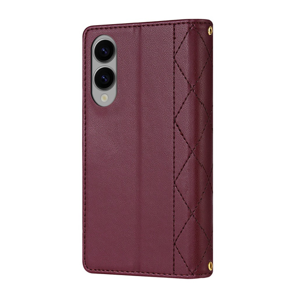 θήκη πτερύγιο για Samsung Galaxy S25 Edge, Rhombus Crossbody Leather, μπορντό