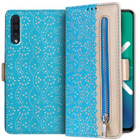 θήκη πτερύγιο για Samsung Galaxy A50/A50s/A30s, Wallet Pocket Zipper Lace, μπλε