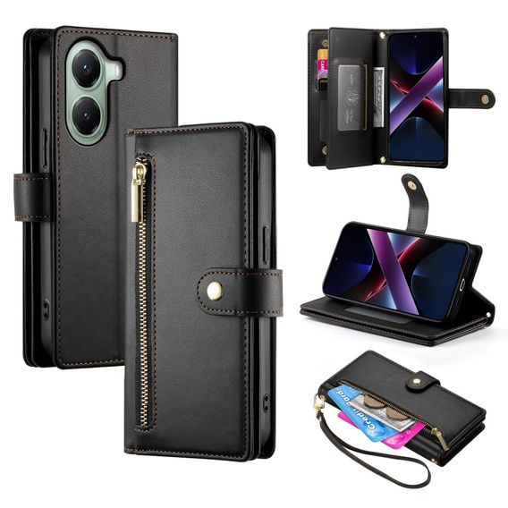 Θήκη με πτερύγιο για Xiaomi Poco X7 Pro 5G, Wallet Zipper Pocket, μαύρη