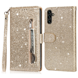 Θήκη με πτερύγιο για Samsung Galaxy A56 5G, Wallet Zipper Pocket Glittery, χρυσή