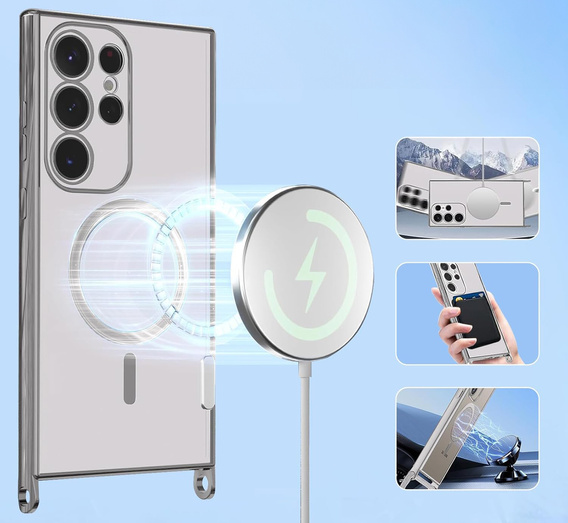 Θήκη για Samsung Galaxy S25 Ultra, Electro MagSafe, ασημένια + κορδόνι