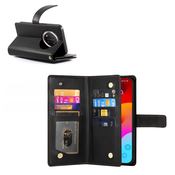 Θήκη με πτερύγιο για Honor Magic 7 Lite, Wallet Zipper Pocket, μαύρη
