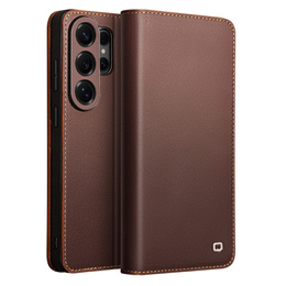 Δερμάτινη θήκη με πτυσσόμενο κάλυμμα Wallet Qialino για Samsung Galaxy S26 Ultra, καφέ