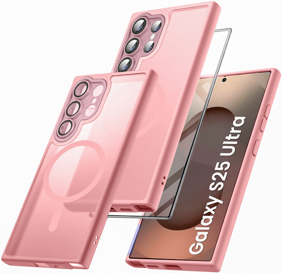 Θήκη για Samsung Galaxy S25 Ultra, για MagSafe, ERBORD Μatt Case, ροζ + Γυαλί οθόνης