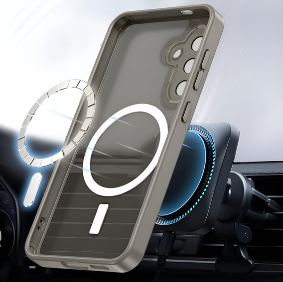 Θήκη για Samsung Galaxy S25, για MagSafe, ERBORD Μatt Case, γκρι + Γυαλί οθόνης