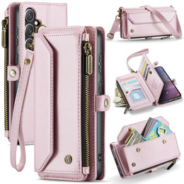 θήκη CASEME για Samsung Galaxy S25 FE, RFID Leather Wallet, με λουράκι ώμου, ροζ