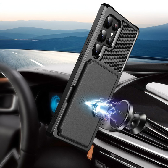 Θήκη για Samsung Galaxy S24 Ultra, Card Holder Kickstand, μαύρη