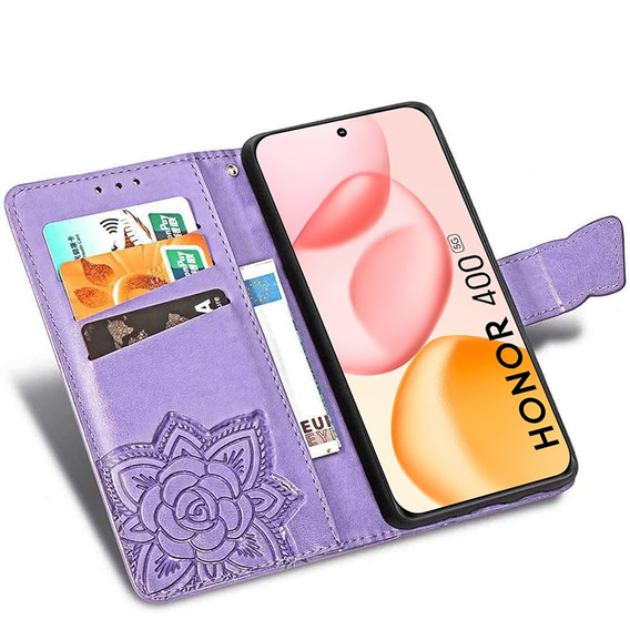 Θήκη με πτερύγιο για Honor 400 5G, Butterfly, μωβ