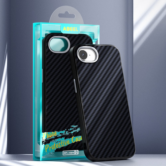 Η θήκη ABEEL για το iPhone 16e, Carbon Fiber, για MagSafe, μαύρη