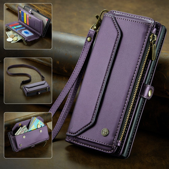 θήκη CASEME για Samsung Galaxy S25 Ultra, RFID Leather Wallet, με λουράκι ώμου, μωβ