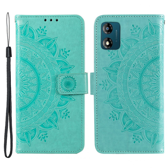 Θήκη με πτερύγιο για Motorola Moto E13, Mandala Flower, πράσινη