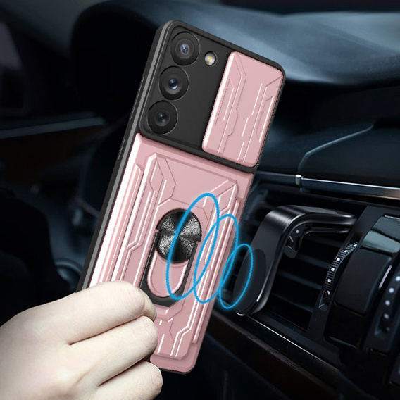 Θωρακισμένη θήκη για Samsung Galaxy S23, Camera Slide Card Slot, ροζ rose gold