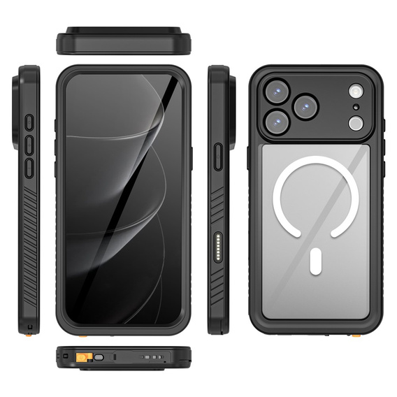 Θήκη Redpepper για iPhone 17 Pro Max, αδιάβροχη IP68, για MagSafe, διαφανής με μαύρες πλευρές