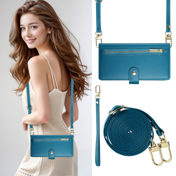 Θήκη με πτερύγιο για iPhone 16 Pro Max, Wallet Zipper Pocket, μπλε