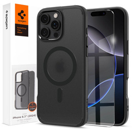 Θήκη MagSafe Spigen για iPhone 16 Pro, Ultra Hybrid, διαφανής / μαύρη + Μετριασμένο γυαλί 9H