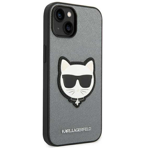 Karl Lagerfeld Θήκη για iPhone 14 Plus, Saffiano Choupette Head Patch, ασημένια