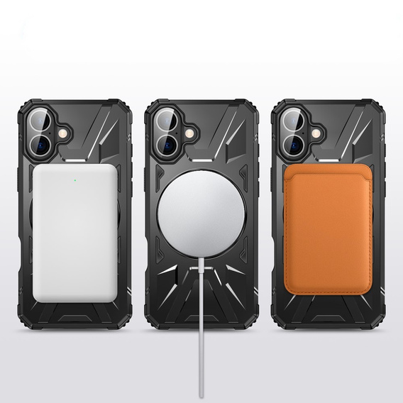 Θήκη για iPhone 16 Plus, θωρακισμένη με βάση και λαβή, μαύρη