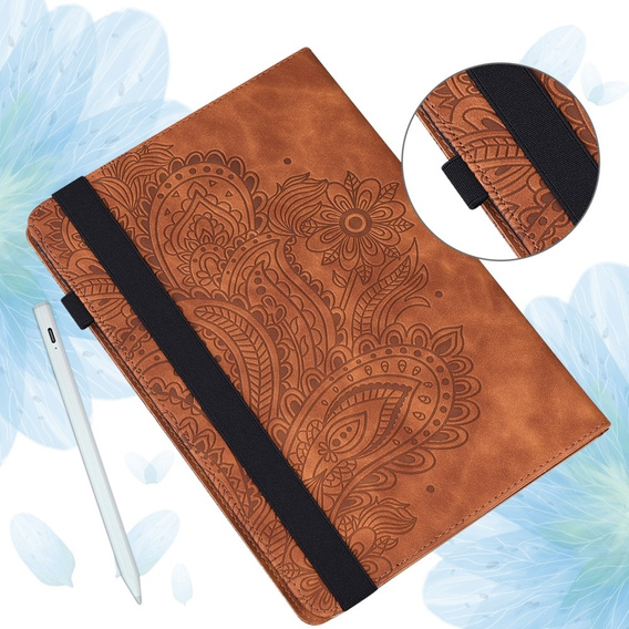 θήκη με πτερύγιο για Xiaomi Redmi Pad SE 11", flower, καφέ