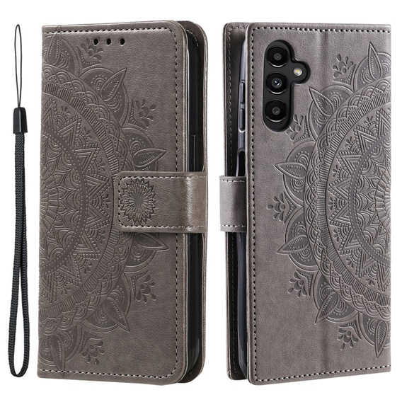 Θήκη με πτερύγιο για Samsung Galaxy A15, Mandala Flower, μπλε + γυαλί 9H 