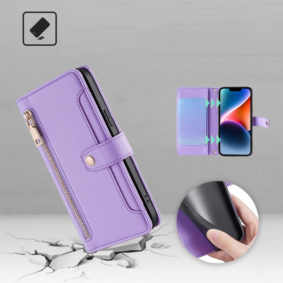 Θήκη με πτερύγιο για Xiaomi Redmi Note 13 5G, Wallet Zipper Pocket, μωβ