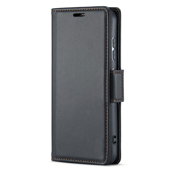 Θήκη για Xiaomi Poco F7 Pro, ERBORD Glossy Litchi, πορτοφόλι με πτερύγιο, μαύρη
