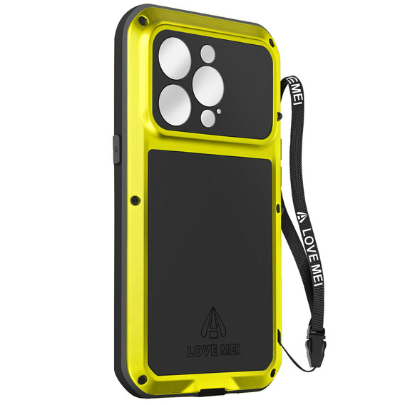 Love Mei Θήκη για iPhone 14 Pro, armored with glass, κίτρινη
