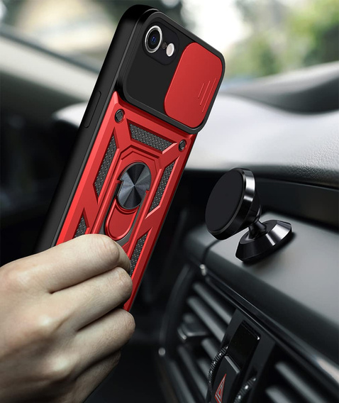 Θωρακισμένη θήκη για iPhone 16E, CamShield Slide, κόκκινη + Μετριασμένο γυαλί 9H