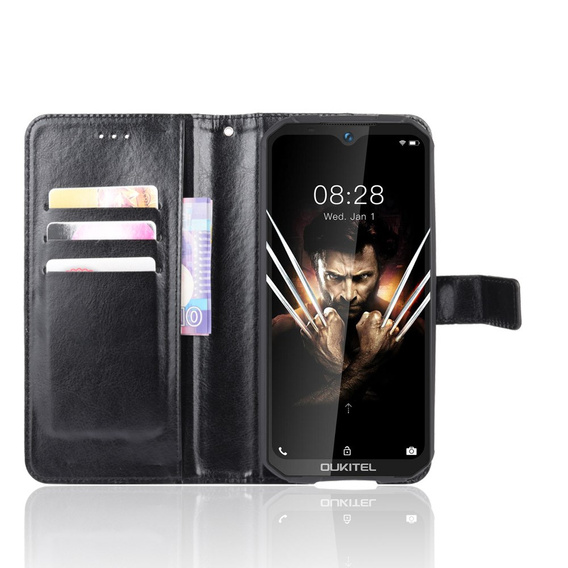 Θήκη με πτερύγιο για Oukitel WP6, Crazy Horse Wallet, μαύρη