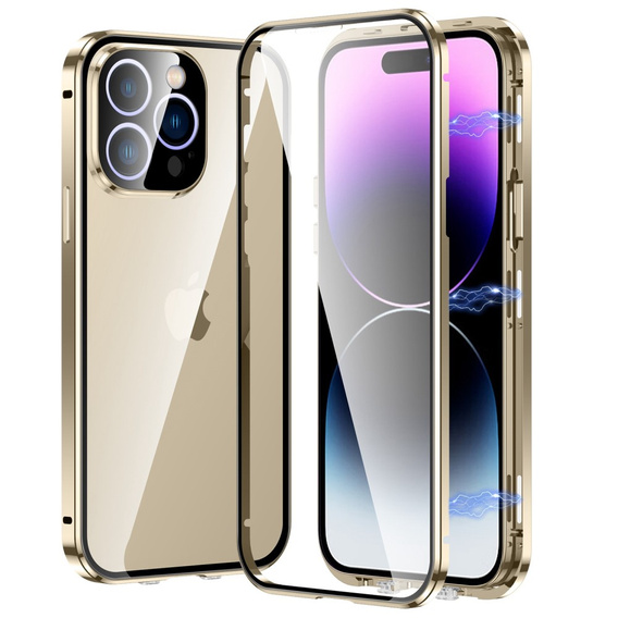 θήκη για το iPhone 14 Pro Max, Magnetic Dual Glass, χρυσή