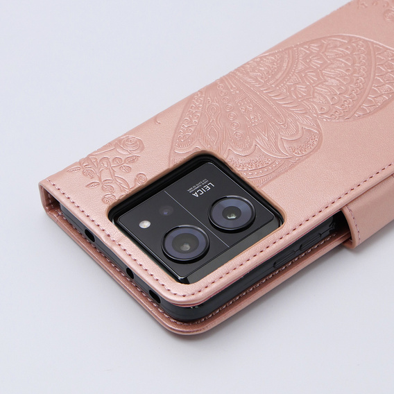 Θήκη με πτερύγιο για Xiaomi 13T / 13T Pro, Butterfly, ροζ rose gold