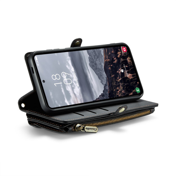 θήκη CASEME για Samsung Galaxy S24 FE, RFID Leather Wallet, με λουράκι ώμου, μαύρη