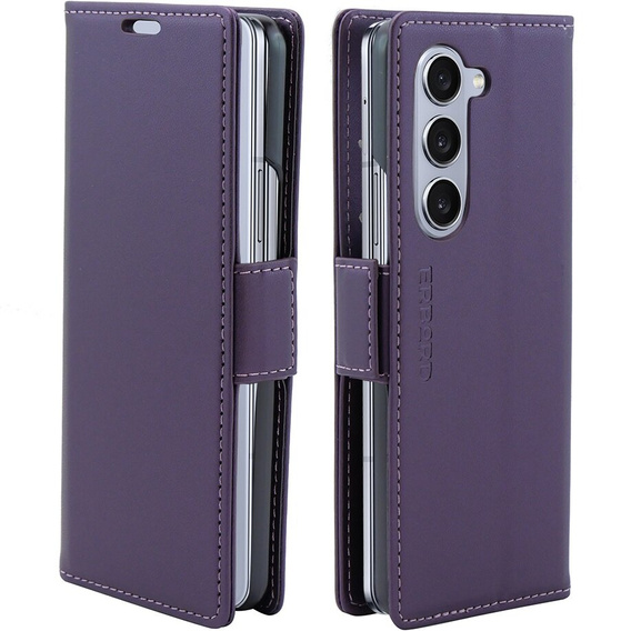 Θήκη για Samsung Galaxy Z Fold 5 5G, ERBORD Glossy Litchi, πορτοφόλι με πτερύγιο, μωβ