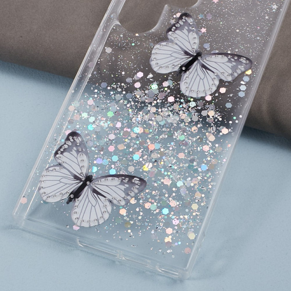 Θήκη για Samsung Galaxy S24 Ultra, Glitter Butterfly, λευκή