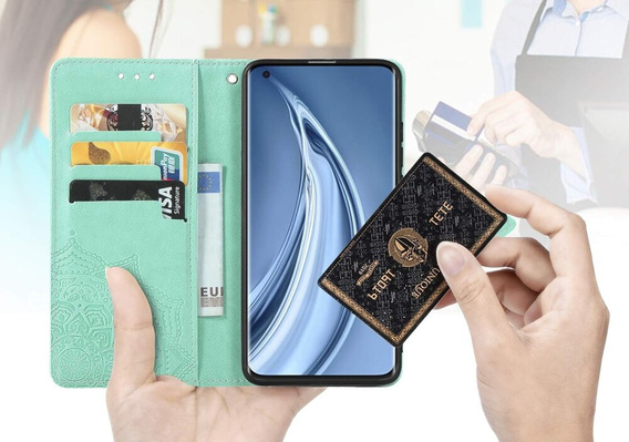 Θήκη με πτερύγιο για Motorola Edge 50 Fusion 5G, Mandala, πράσινη