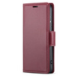 Θήκη για Samsung Galaxy S25, ERBORD Glossy Litchi, πορτοφόλι με πτερύγιο, κόκκινη