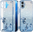 Θήκη για iPhone 16 Plus, Glitter Flower, μπλε