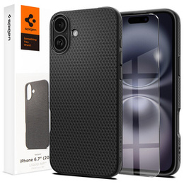 θήκη Spigen για iPhone 16 Plus, Liquid Air, μαύρη + μετριασμένο γυαλί 9H